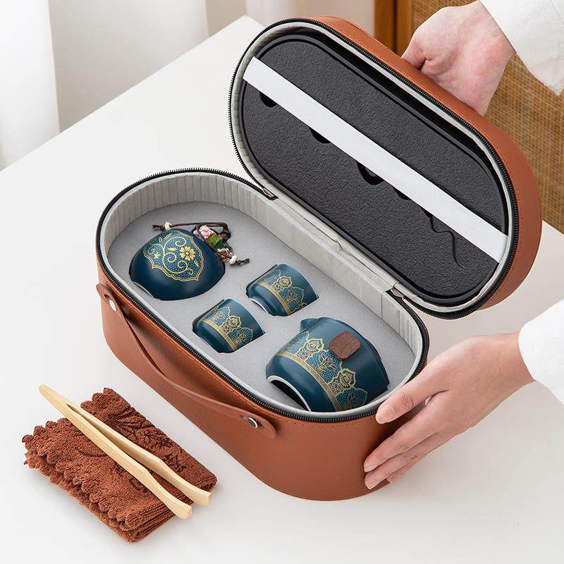 中式简约旅行功夫茶具小套装家用户外旅游包可携式陶瓷茶杯泡茶壶,餐饮具,旅行茶具,淘宝优惠券,粉丝福利购,淘宝优惠卷