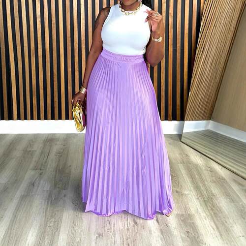 Elastic Waist Pleated Skirt Casual Versatile Multiple Wear