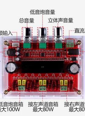 2*原80GHTW+2100W功率数字功放板2.1声道发烧级装TPA31大16D带外