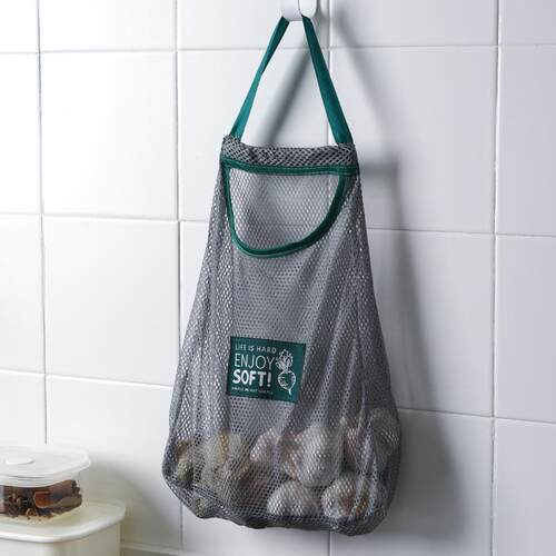 Wall-mounted mesh storage bag for kitchen, suitable for orga