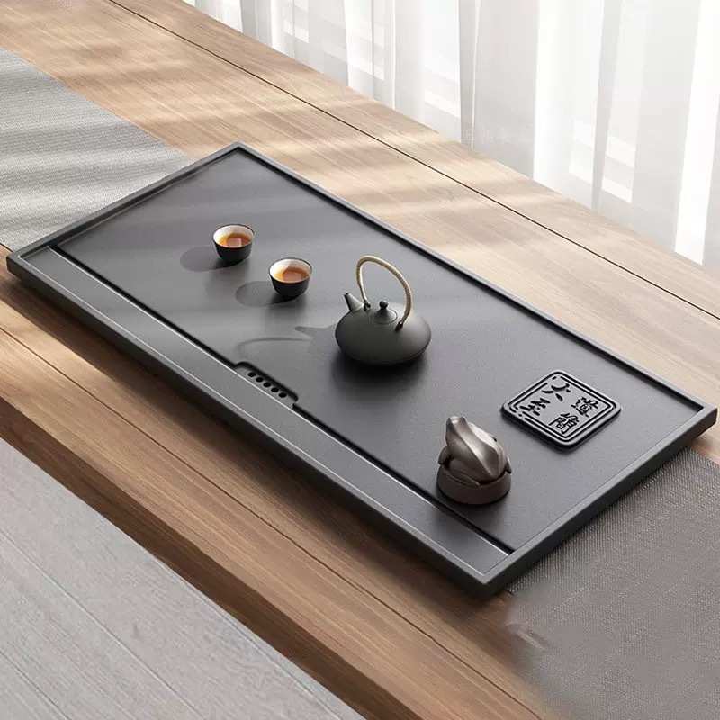 乌金石茶盘客厅办公室天然真石头功夫茶台茶海下排水茶具外贸