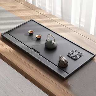 乌金石茶盘客厅办公室天然真石头功夫茶台茶海下排水茶具外贸