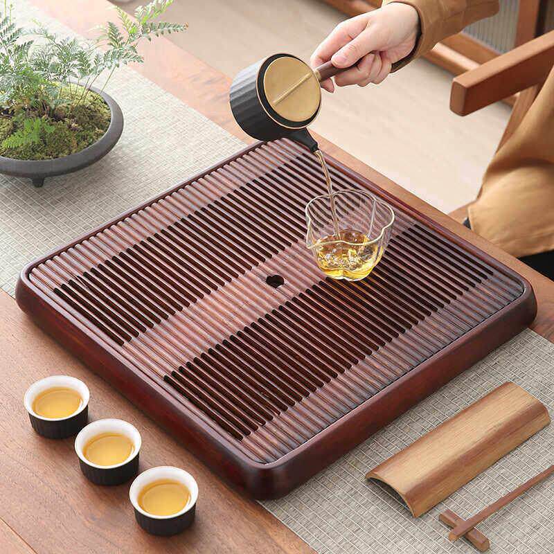 2024新款竹制禅语储排两用茶盘家用简约正方形干泡茶台茶具配件