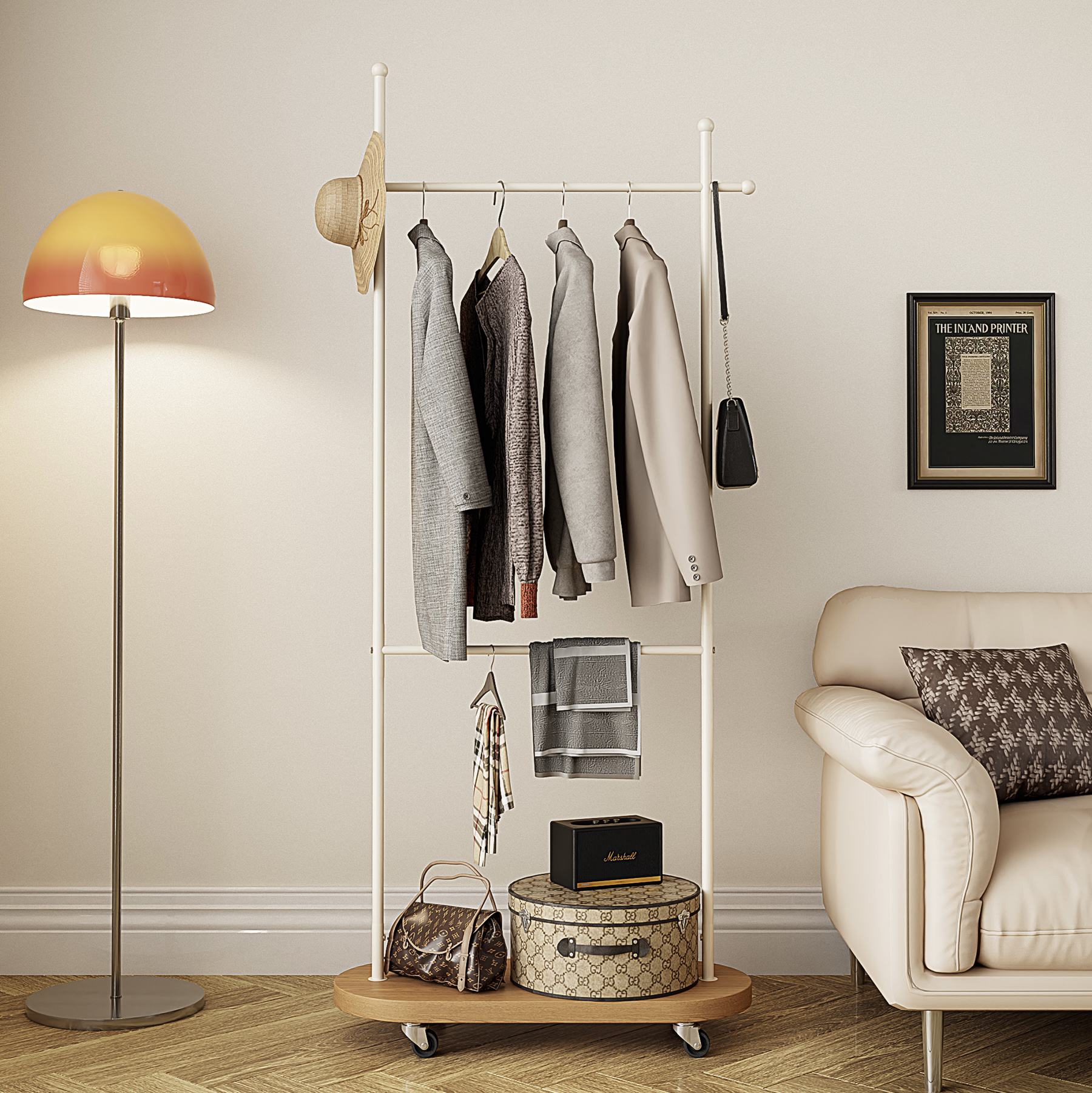 简易挂衣架卧室落地家用衣帽架轻奢大理石晾衣架不占空间室内小型