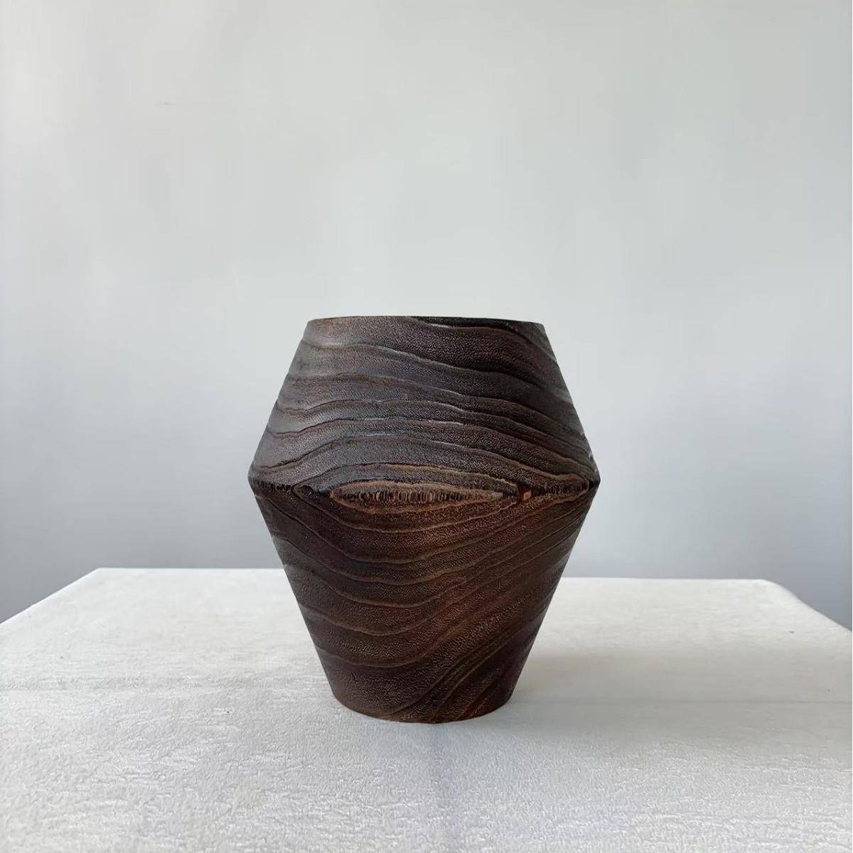 托盘实木碳化花瓶组合家居摆件复古装花器饰工艺式品