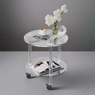 简约透明亚克力边几小推车客厅可移动圆形玻璃茶几创意床头柜定制