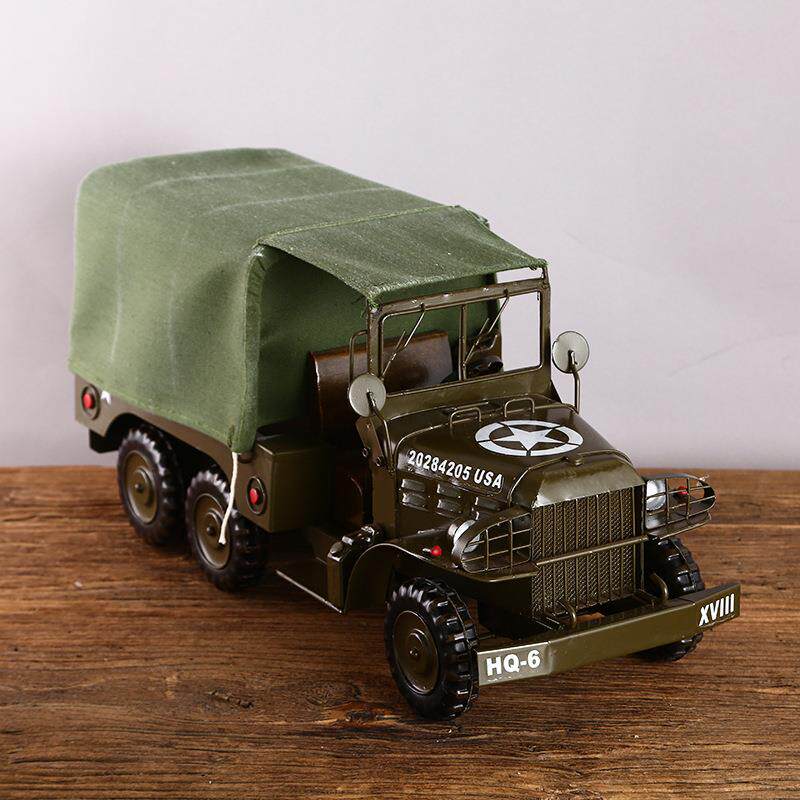 复古铁皮军车摆件创意篷布车模型工艺品美式汽车家居软装饰品道具