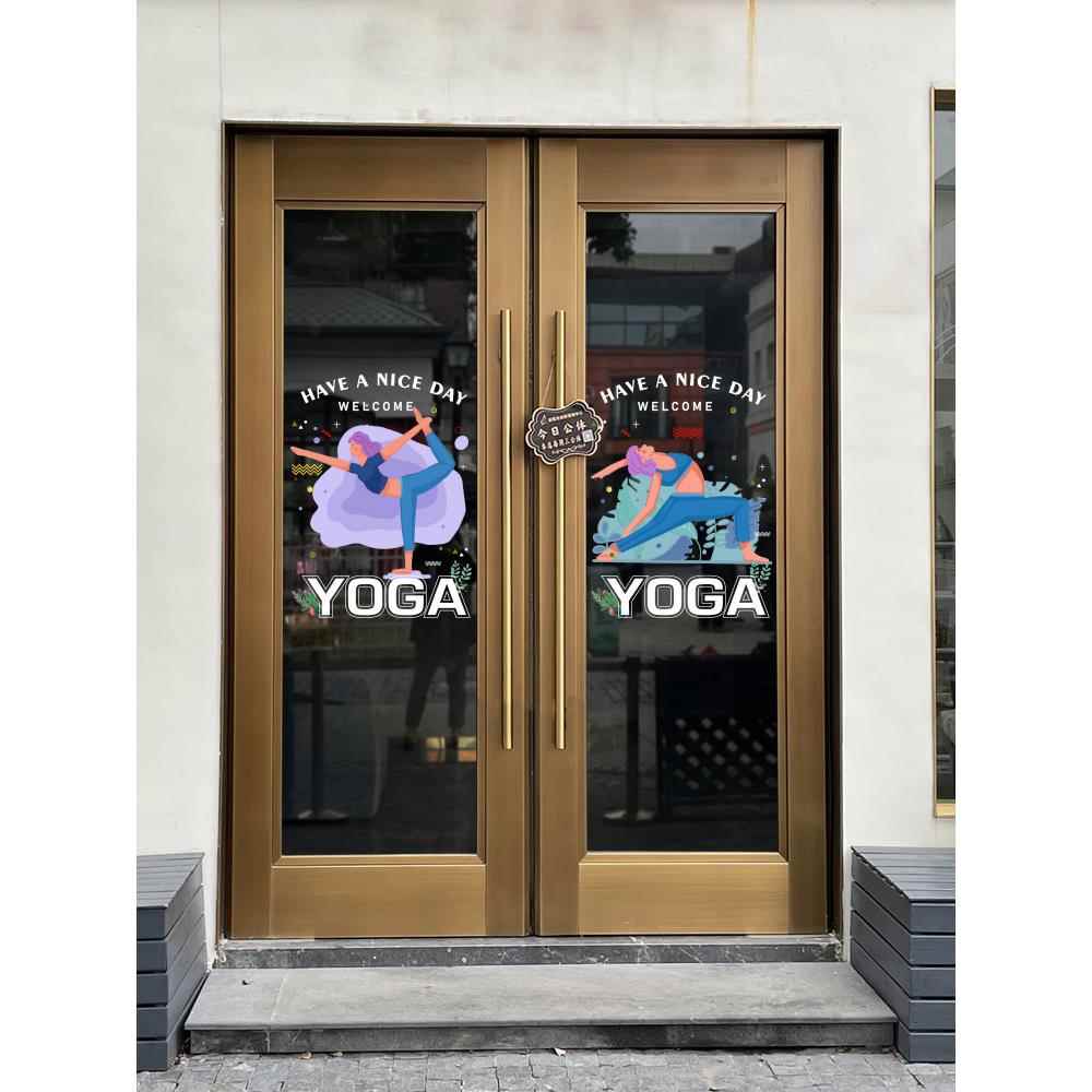 时尚健身会馆舞蹈房瑜伽教室装饰橱窗广告海报玻璃门静电双面贴画图片