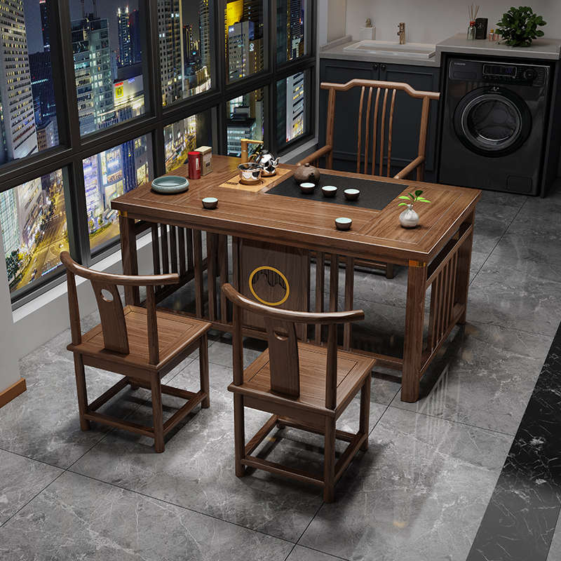 阳台喝茶桌椅组合新中式实木办公室家用小户型泡茶茶桌一体一整套