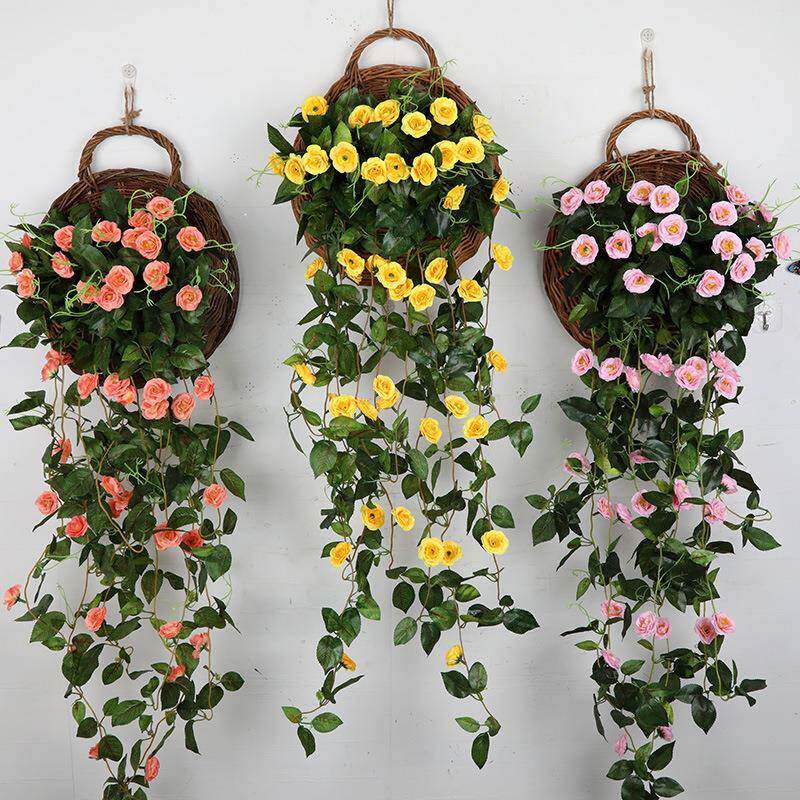 简约编织吊篮花盆花套装创意墙挂手工藤编装饰品柳编壁挂花篮