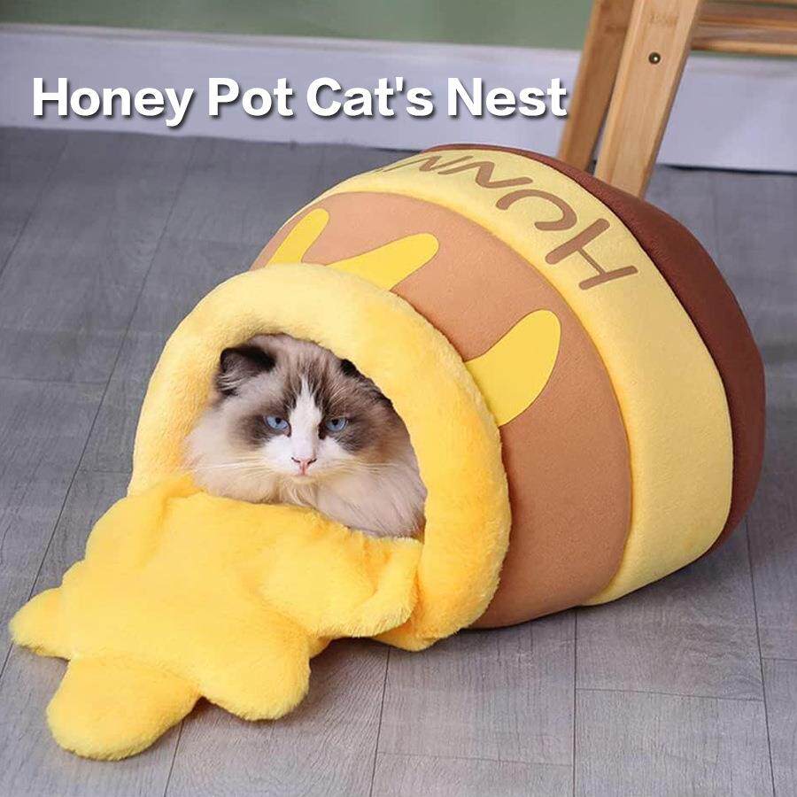 宠物用品秋冬睡觉猫咪保暖蜜罐窝工厂家跨境海绵绒布猫窝现货