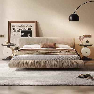 侘寂现风悬浮花北卷床代简约磨意砂布别墅式设计师床双人22200欧