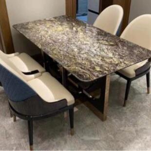 轻奢LIL石大理长桌餐金铂钻奢石