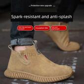 电工绝缘劳保鞋 男一脚蹬无钢头软底轻便防滑牛皮耐火花防烫焊工鞋