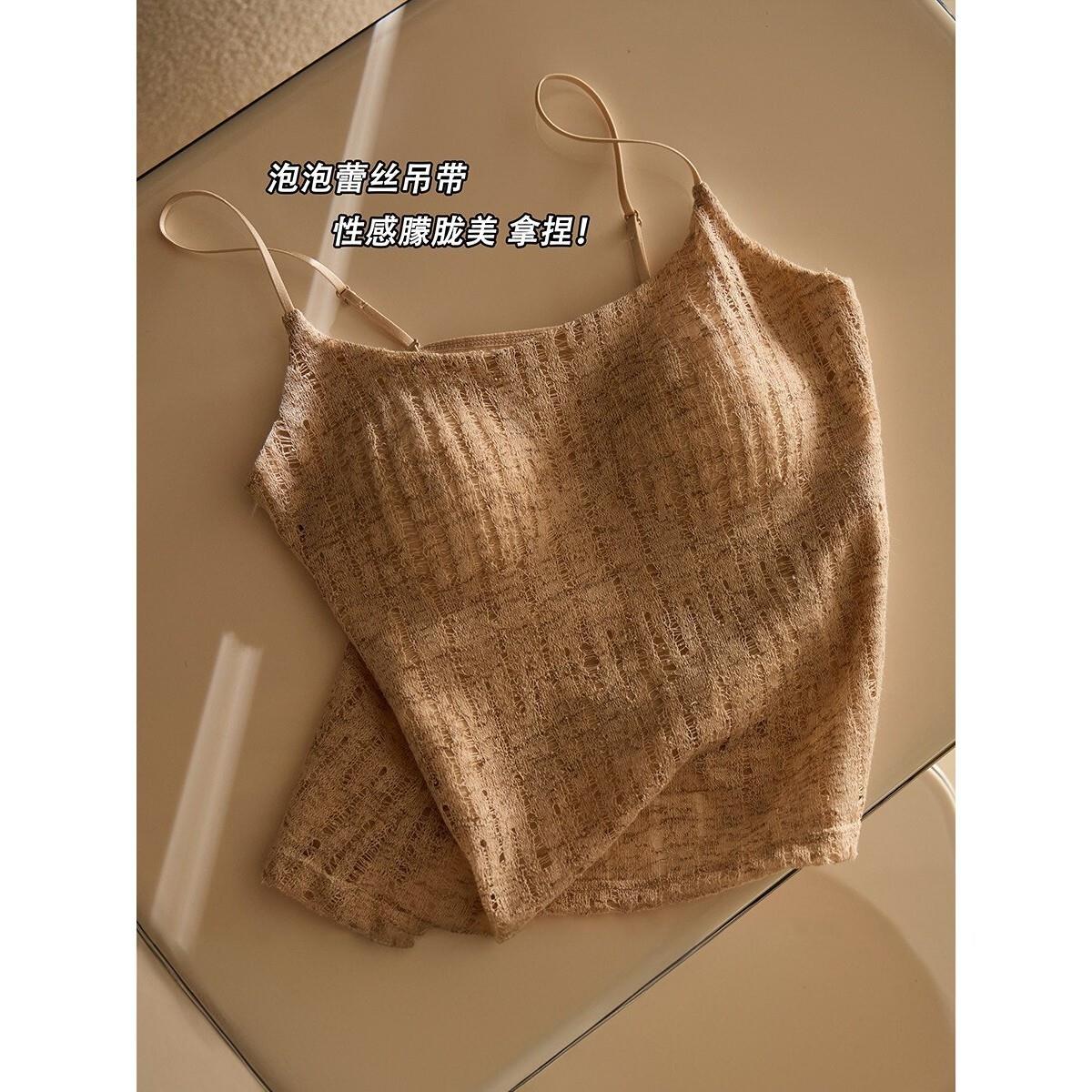 莫代尔亚麻风薄款舒适吊带背心女士自带胸垫美背显瘦内搭打底上衣