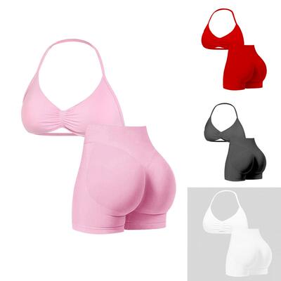 Womens Solid Color Halter Neck Sports Bra Yoga Bra Gym