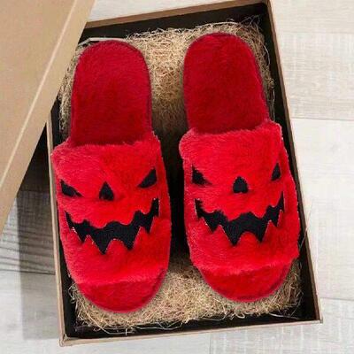 Halloween Spooky Slippers Anti Slip Fuzzy Slippers Slip On