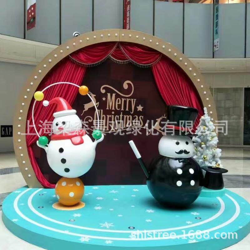 上海厂圣诞节卡通玻璃钢雕塑雪人圣诞树模型摆件商场DP点美陈布置