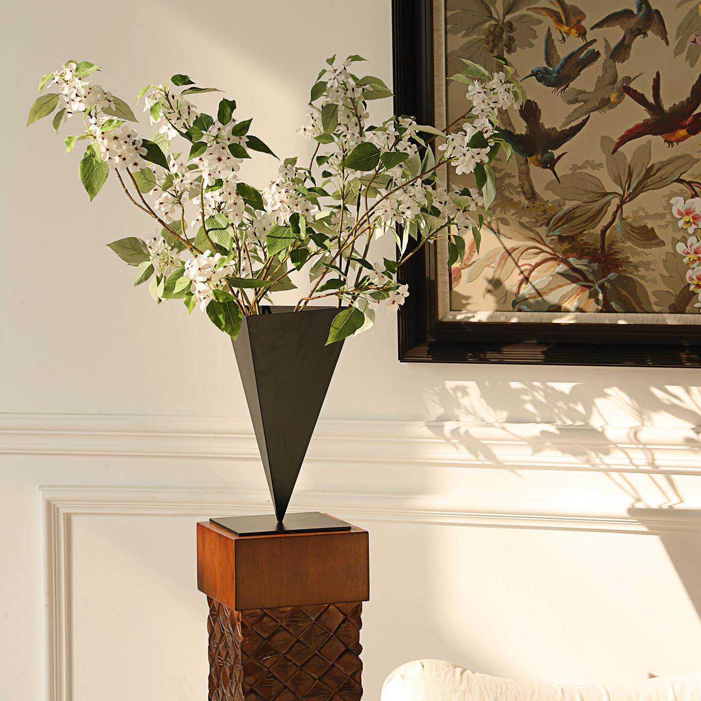 形上三角形铁艺花瓶黑色水培客厅民宿酒店玄关装饰品插花器摆件