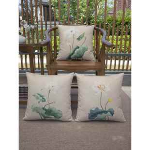 中国风禅意简约荷花莲蓬抱枕客厅书房圈椅靠垫办公室茶室茶楼腰靠