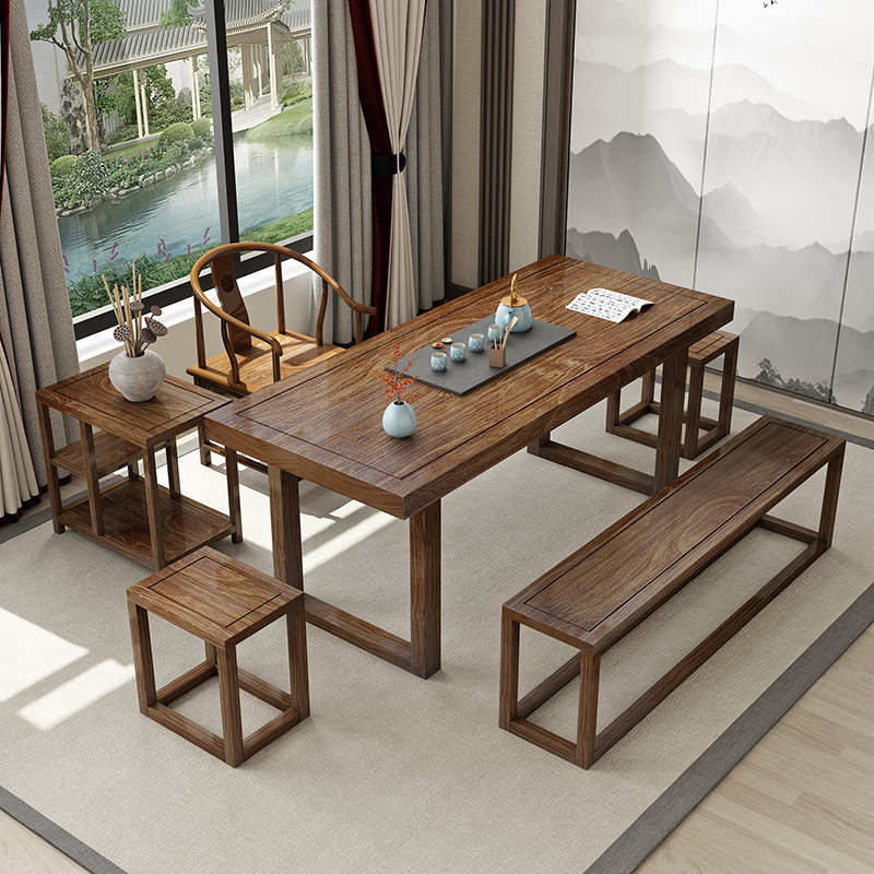 组合茶桌办公室家用小新客厅阳台全套实木茶桌茶楼茶桌椅中式