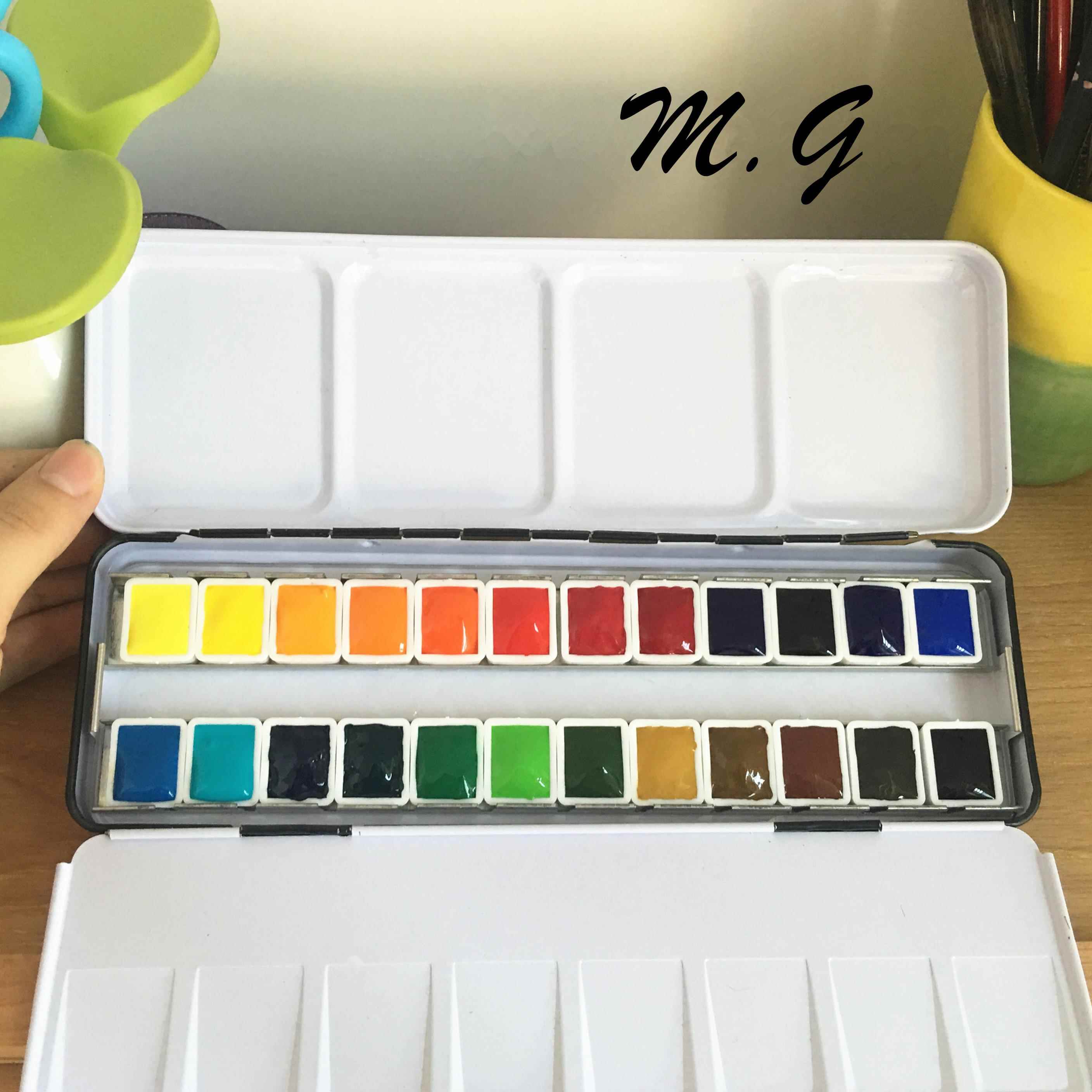 美国MG艺术家水彩颜料24色铁盒装 2ml分装专业套装