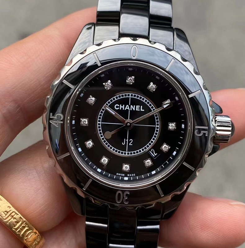 [公价61500]98新33mm香奈儿J12系列H5701黑色陶瓷石英女表钻刻