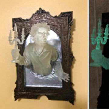 跨境新款镜中幽灵Ghos树脂夜光摆件镜子创意搞怪太阳能相框万圣节