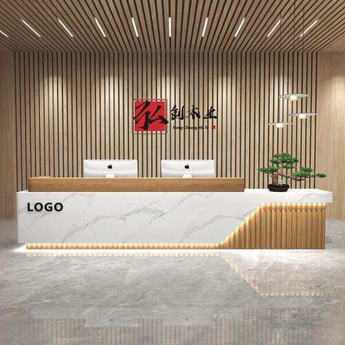 公司前台接待台酒店商用迎宾吧台简约大理石纹烤漆轻奢收银台