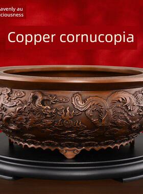 铜聚宝盆纯铜聚财饰品客厅入口大厅高端开幕礼家居收纳罐