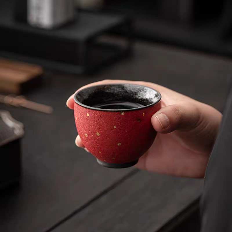 志野橘红釉洒金主人杯手工茶杯陶瓷个人专用杯品茗杯功夫茶具单杯
