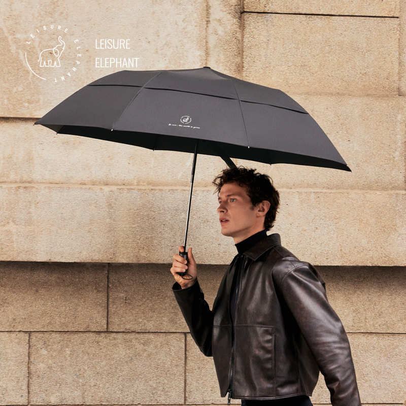 闲象二折高尔夫雨伞假双层折叠加大商务自动开抗风晴雨两用伞三人