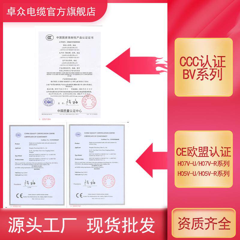 上海卓众电缆国标纯铜BV1-240平方电线家装塑铜线单芯铜线单股线