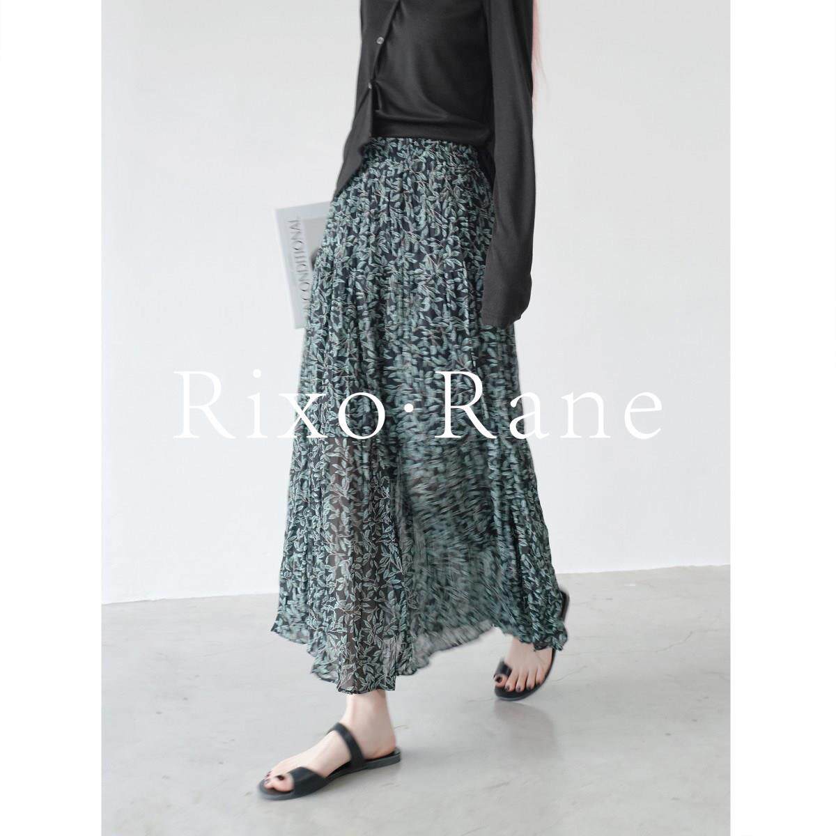 法国Rixo Rane 优雅动人复古碎花百褶半身裙女高腰显瘦开叉裙子