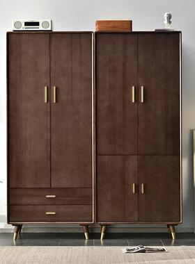 BK9K全实木衣柜小型矮两门收纳轻奢小户型大儿童男孩黑胡桃色