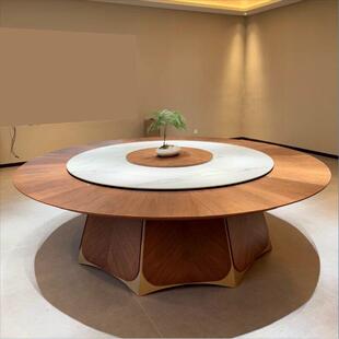 酒店岩板实木电动餐桌大圆桌自动转盘20人饭店饭厅包厢圆形餐桌椅