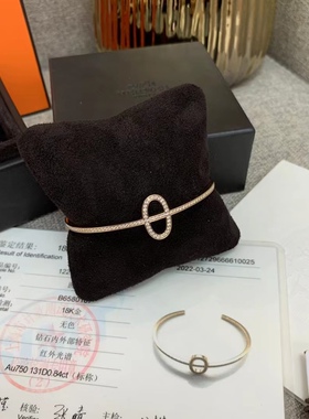 99新Hermes/爱马仕玫瑰金满钻猪鼻子开口手镯sh小号