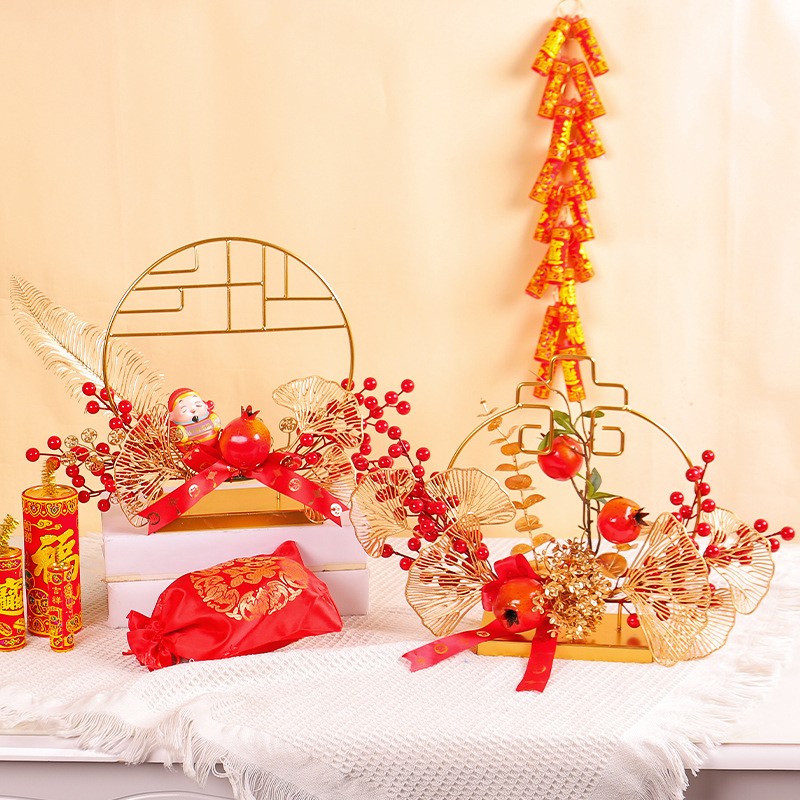 纵鸿喜庆红果摆件2024新年装饰品龙年家居装饰摆件创意镂空银杏图片