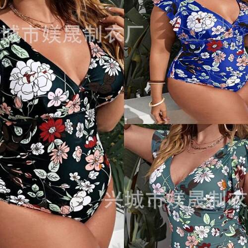 Big size fat woman tight fitting one-piece bikini swimsuit