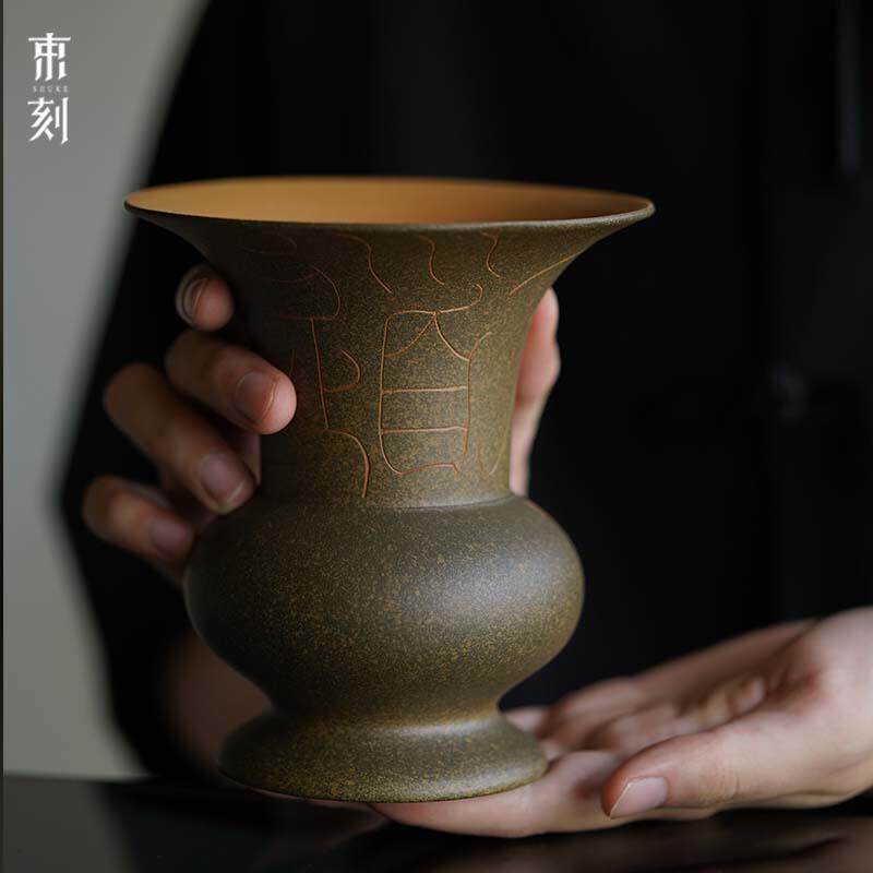 束刻复古纯手工刻绘水孟建水紫砂茶渣缸大号功夫茶具配件杯洗茶洗
