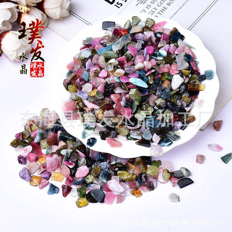 天然彩碧玺碎石彩色水晶原石电气石净化石鱼缸铺垫装饰摆件