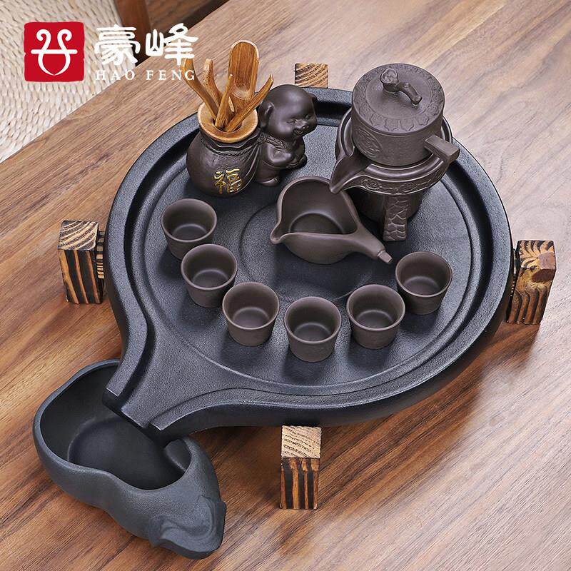 浩峰紫砂自动茶具家用功夫陶瓷茶壶磨石茶盘茶道茶父亲节礼物