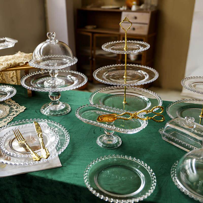 蛋糕托盘玻璃甜品台摆件展示架套装下午茶餐具婚庆冷餐盘茶歇摆台