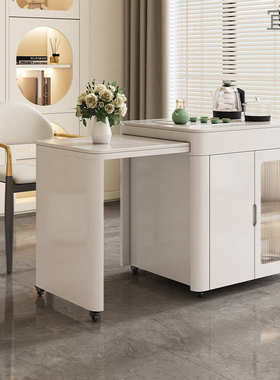 QP6家用阳台小茶桌椅组合多功能轻奢简约岩板伸缩茶台办公泡茶桌