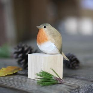 小胖鸟 生日礼物 纯手工实木桌面摆件 肥啾木雕小鸟 鹿妖商店