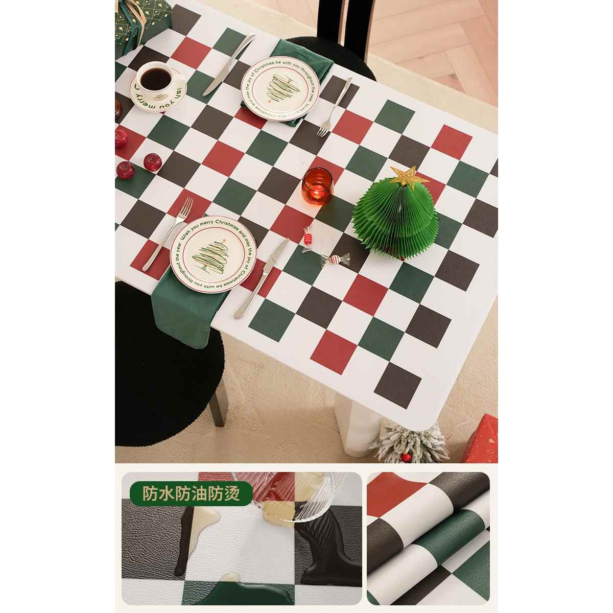 正品年围红新色桌垫圣诞主风氛感餐桌垫防水题防油免洗高级感桌布