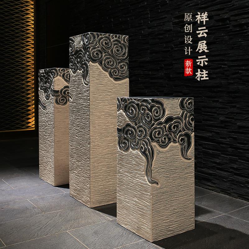 中式祥云石柱树脂工艺品室内家居装饰摆设玄关展示品底座落地摆件