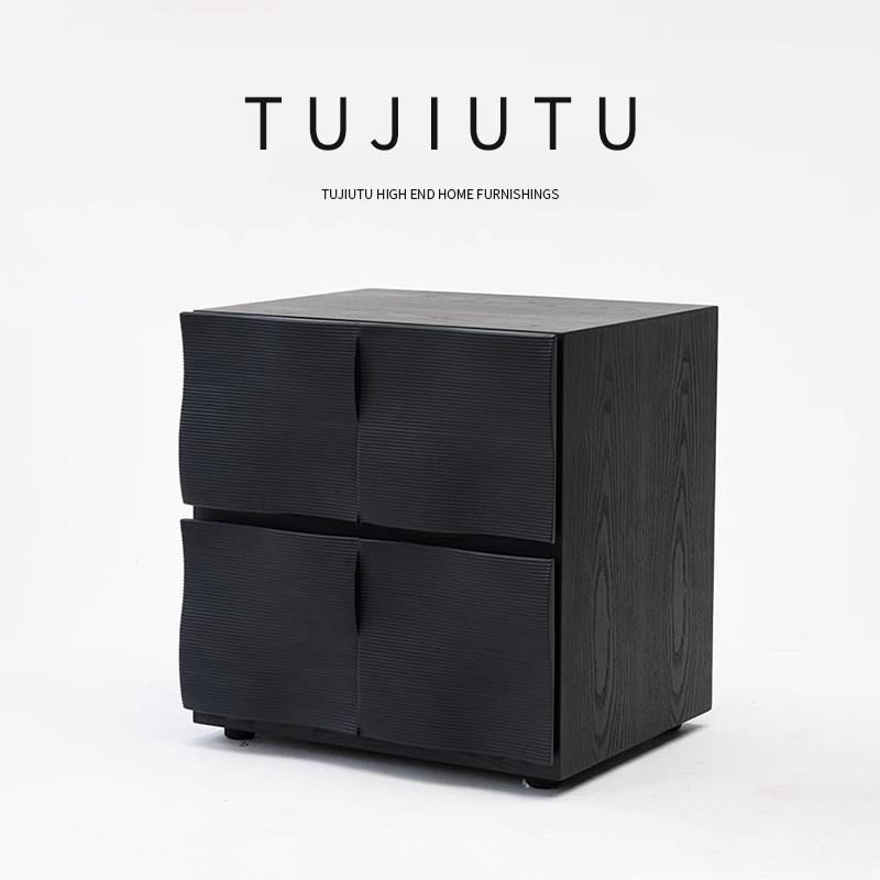 Tujutu意大利极简主义床头柜黑胡桃色创意设计师轻豪华实木床头储