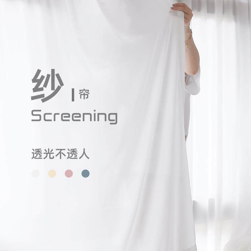 白纱窗帘2024新款透光不透人客厅隔断阳台白沙卧室飘窗半遮光纱帘