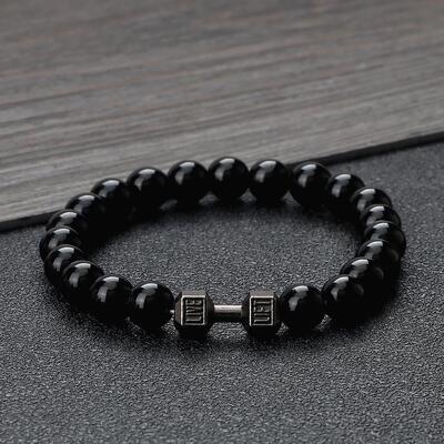 Classic Natural Stone Beaded Bracelet gym Fitness Dumbbell